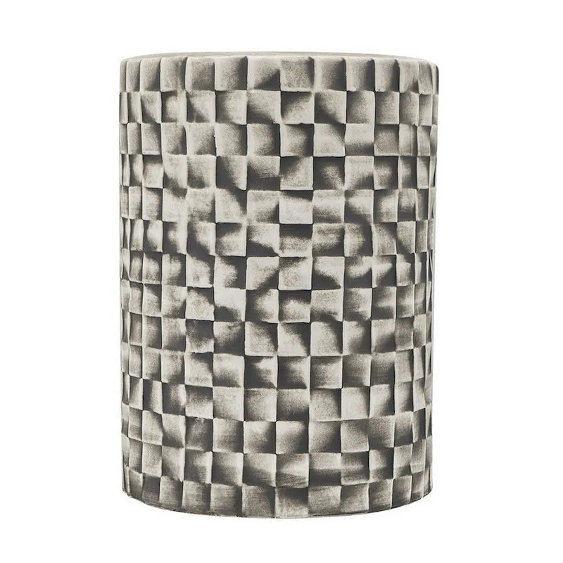 Tabouret de 45 cm, Céramique, Cylindrique, Géométrie Texturée, Extérieur, Gris
