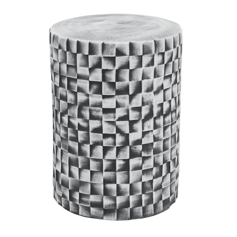 Tabouret de 45 cm, Céramique, Cylindrique, Géométrie Texturée, Extérieur, Gris