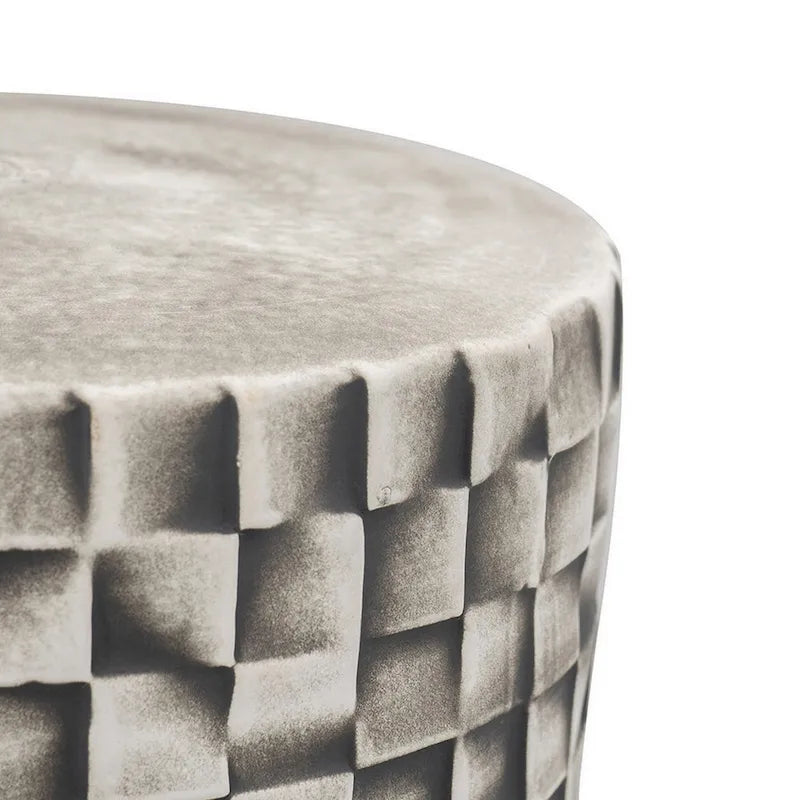 Tabouret de 45 cm, Céramique, Cylindrique, Géométrie Texturée, Extérieur, Gris