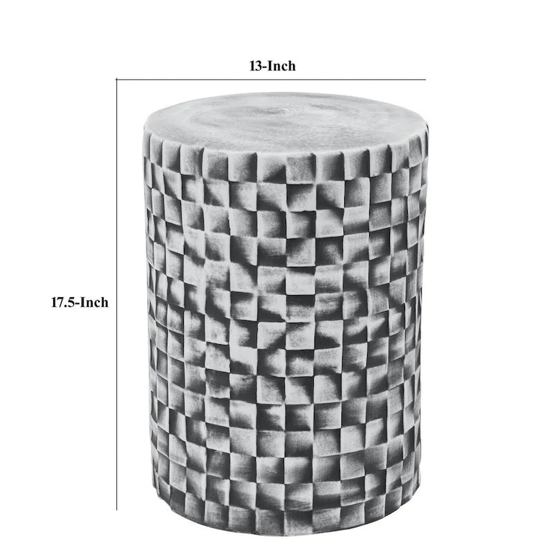 Tabouret de 45 cm, Céramique, Cylindrique, Géométrie Texturée, Extérieur, Gris