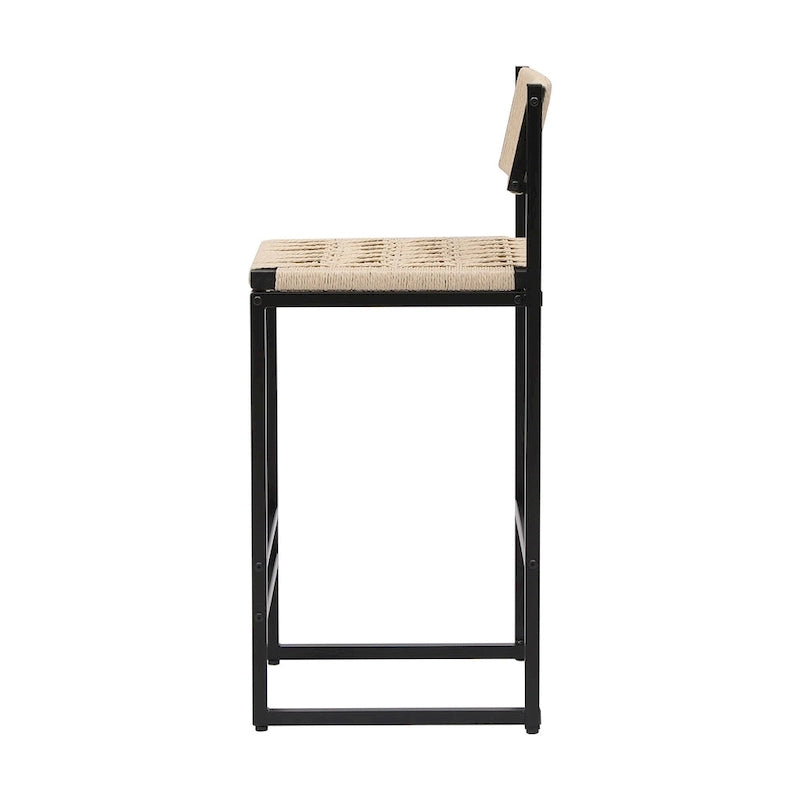 Lot de 2 tabourets de bar, chaises de salle à manger en corde de papier tressée avec dossier, tabourets tressés à la main pour îlot de cuisine, bar et comptoir