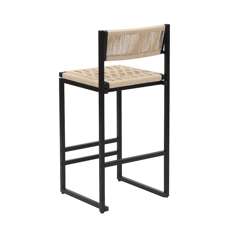 Lot de 2 tabourets de bar, chaises de salle à manger en corde de papier tressée avec dossier, tabourets tressés à la main pour îlot de cuisine, bar et comptoir