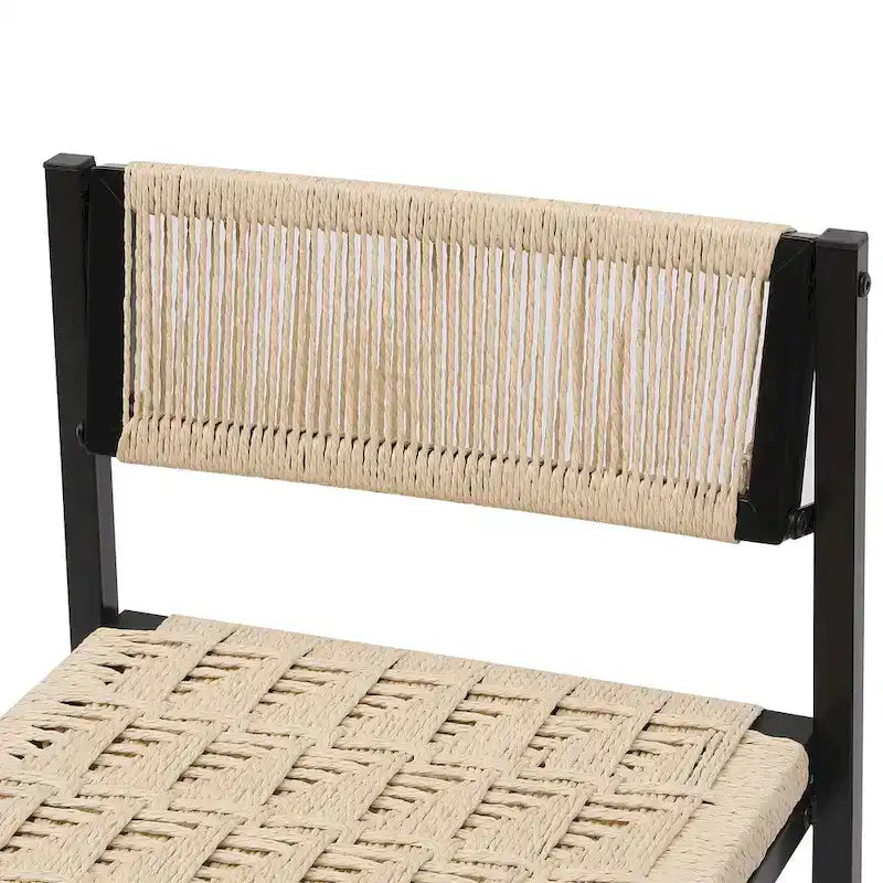 Lot de 2 tabourets de bar, chaises de salle à manger en corde de papier tressée avec dossier, tabourets tressés à la main pour îlot de cuisine, bar et comptoir