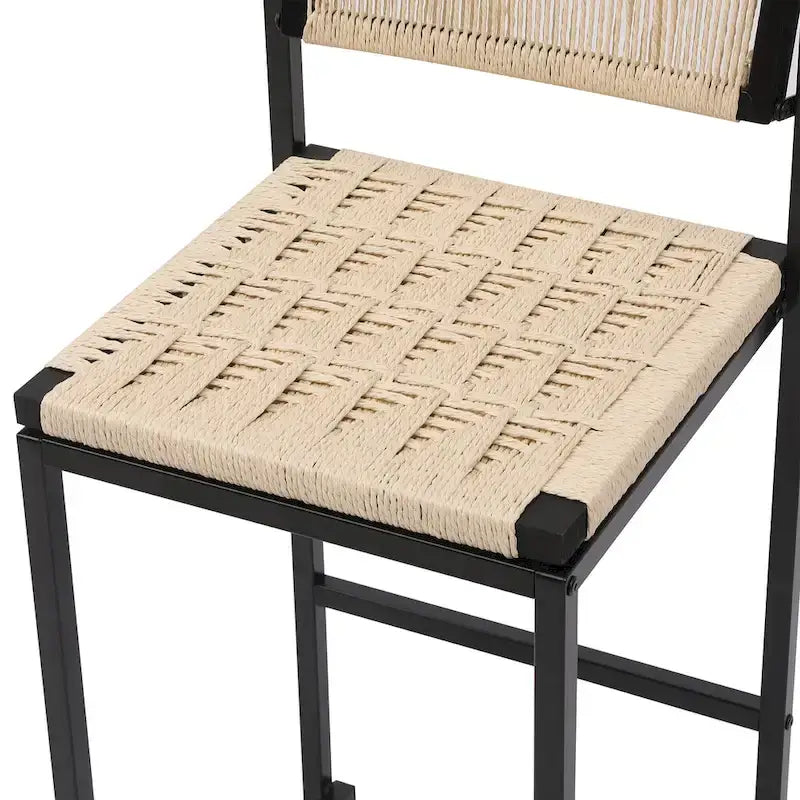 Lot de 2 tabourets de bar, chaises de salle à manger en corde de papier tressée avec dossier, tabourets tressés à la main pour îlot de cuisine, bar et comptoir