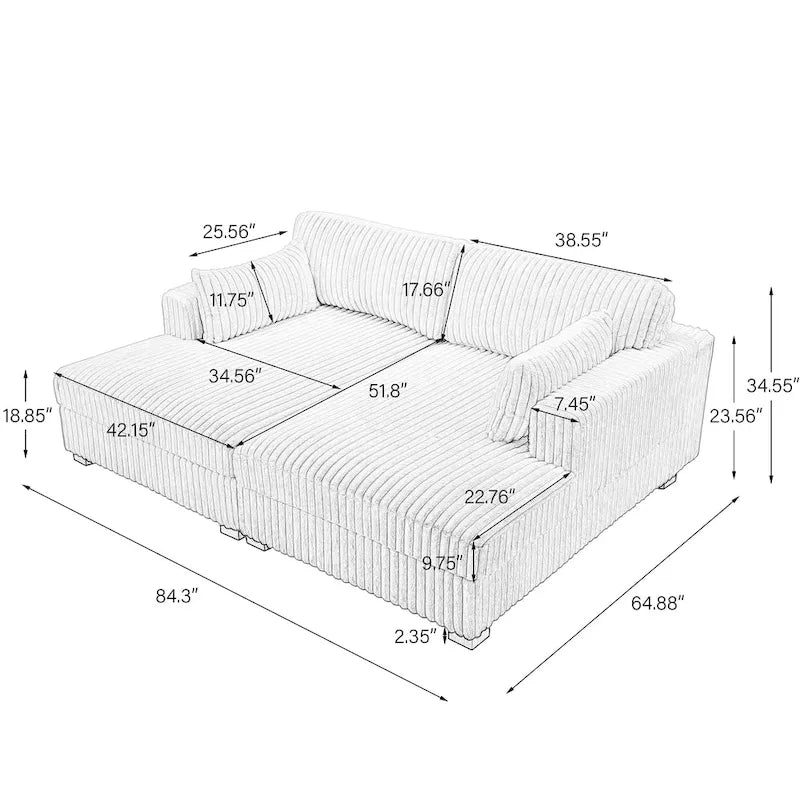 Canapé modulable avec méridienne en velours côtelé de 213 cm de large