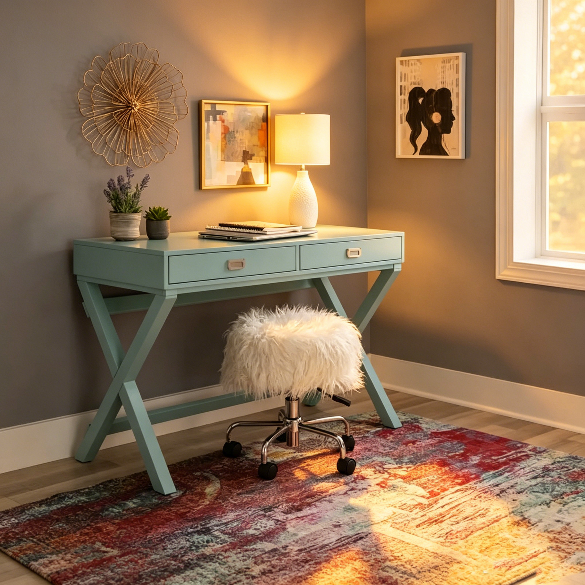 Bureau à cadre en X avec tiroirs