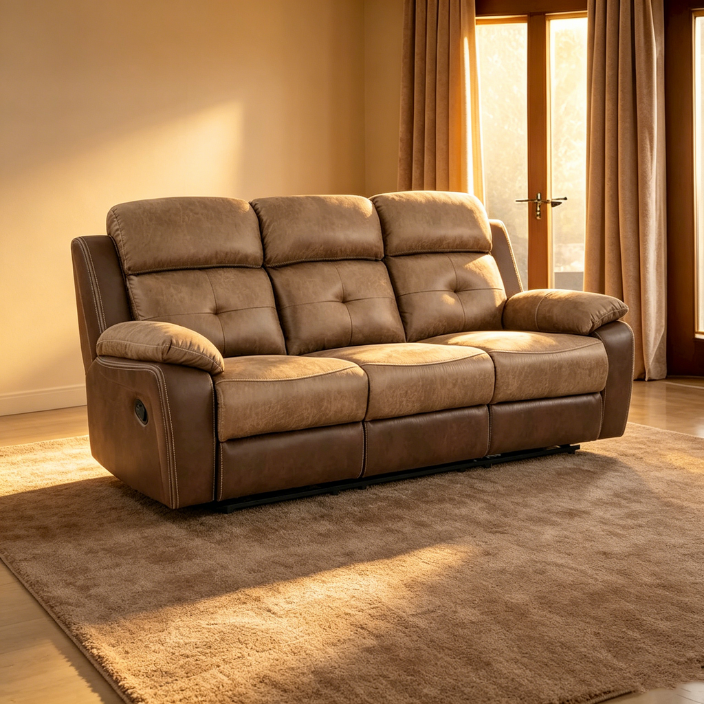 Canapé inclinable double de 84 pouces, en microfibre marron douce, cadre en bois massif.