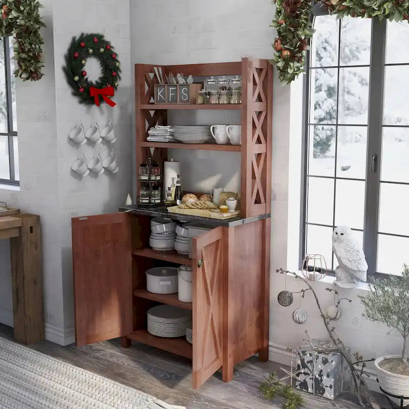 Meuble de rangement multifonctionnel en noyer rustique