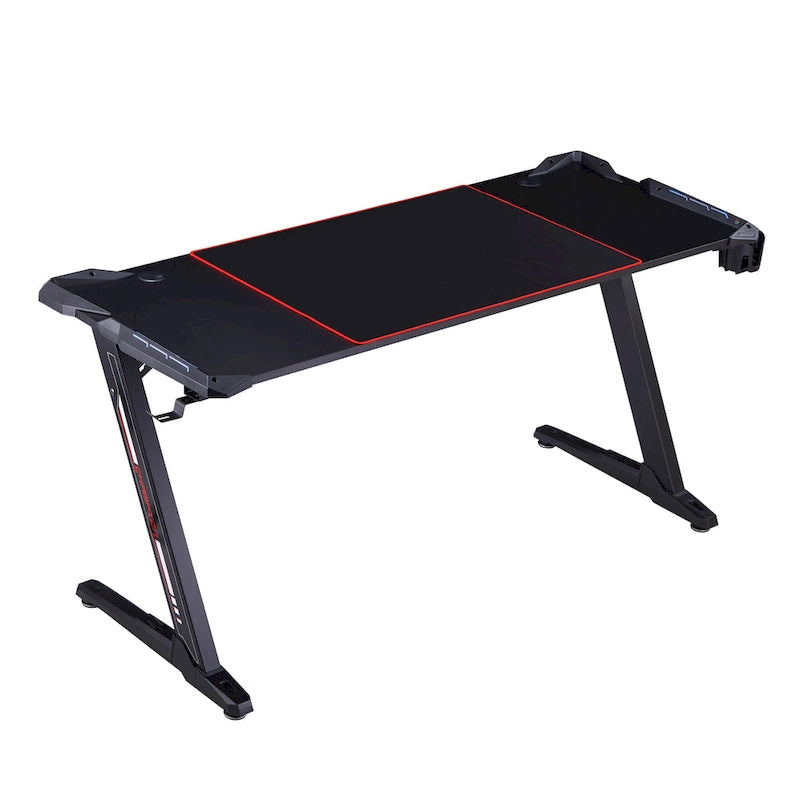 Bureau informatique moderne en acier noir de 67 pouces avec ports USB