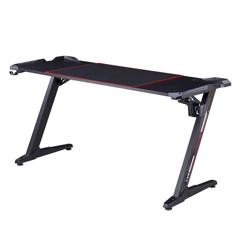 Bureau informatique moderne en acier noir de 67 pouces avec ports USB