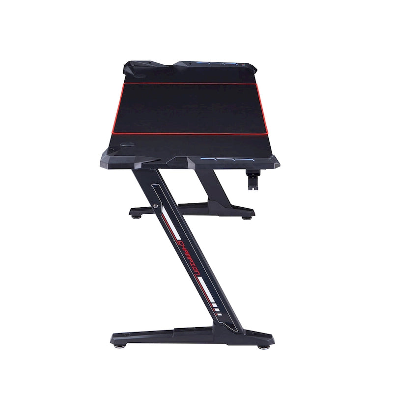Bureau informatique moderne en acier noir de 67 pouces avec ports USB