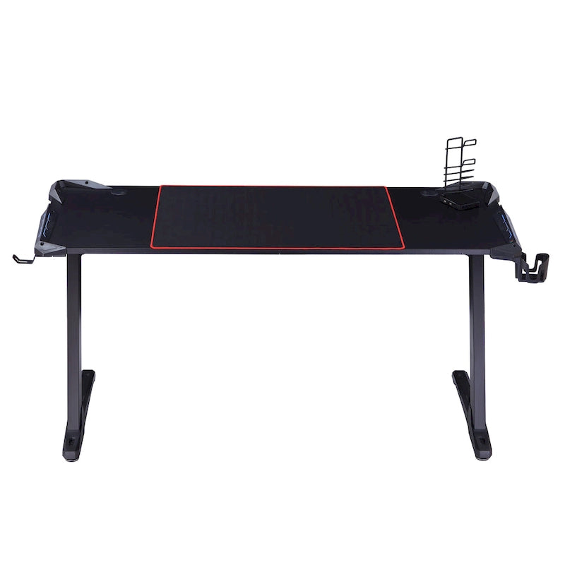 Bureau informatique moderne en acier noir de 67 pouces avec ports USB