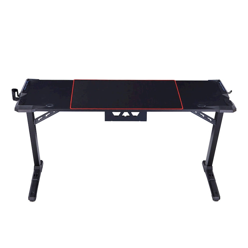 Bureau informatique moderne en acier noir de 67 pouces avec ports USB