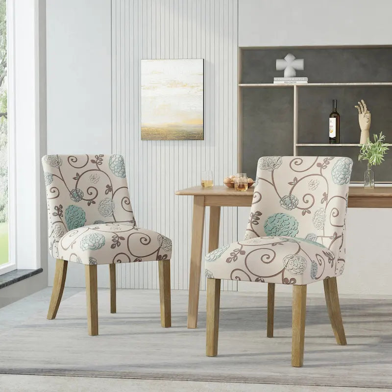 Chaises de salle à manger en tissu (deux chaises par ensemble).