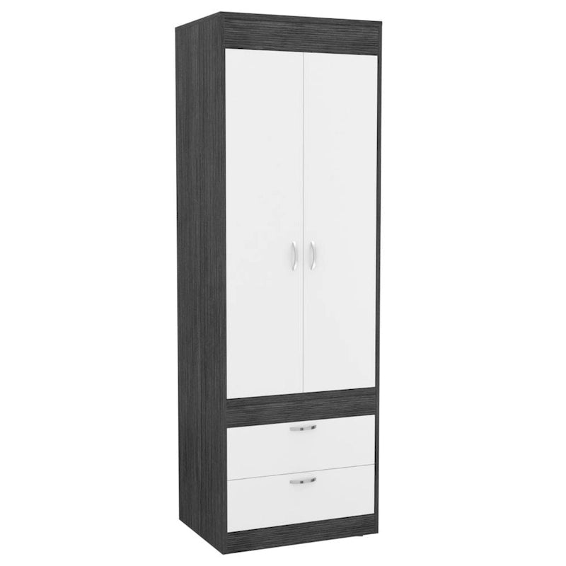 Penderie, deux portes, 2 tiroirs, avec tringle à vêtements