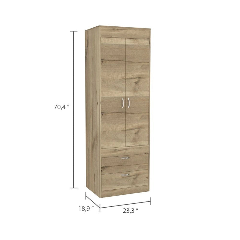 Penderie, deux portes, 2 tiroirs, avec tringle à vêtements
