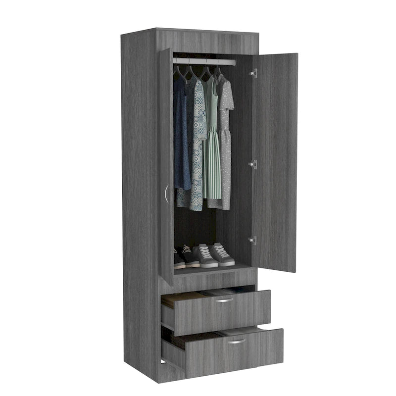 Penderie, deux portes, 2 tiroirs, avec tringle à vêtements