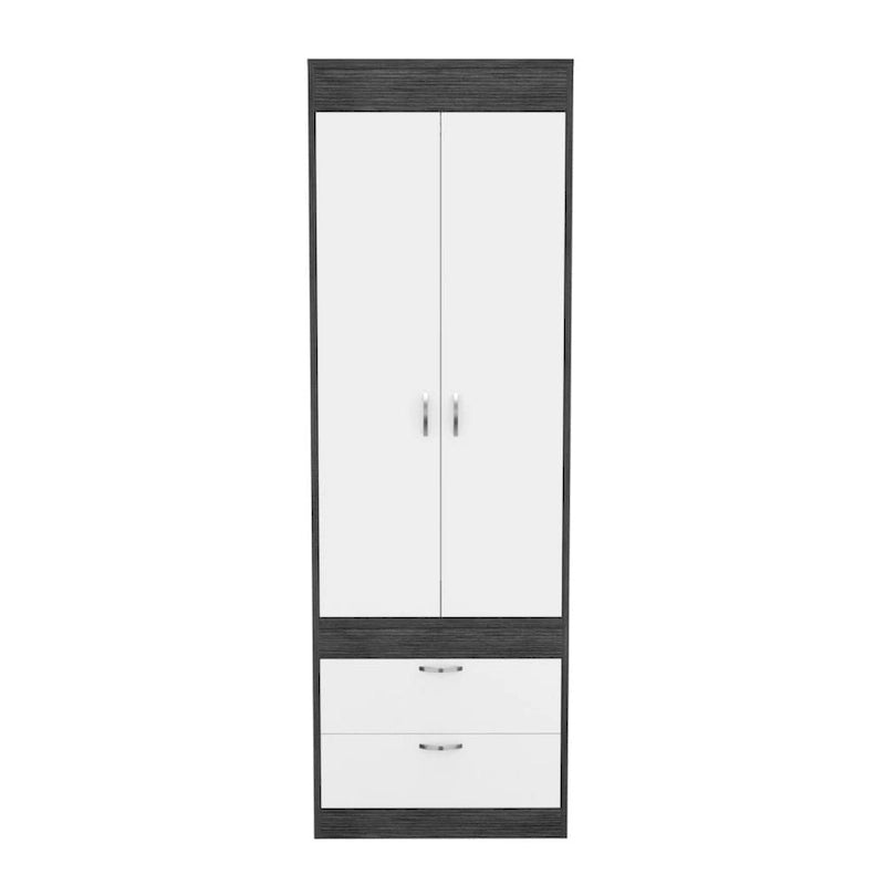 Penderie, deux portes, 2 tiroirs, avec tringle à vêtements