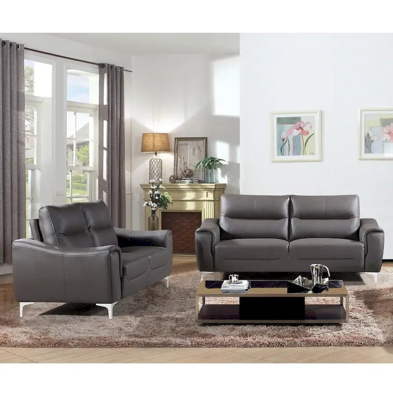 Ensemble de mobilier de salon deux pièces en cuir gel gris