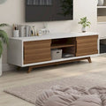 Meuble TV à six niveaux de 157 cm de large, en bois blanc et noyer, style médiéval moderne