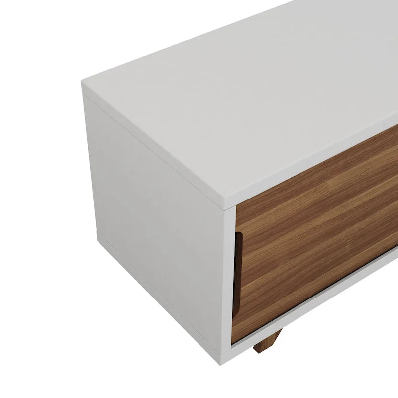 Meuble TV à six niveaux de 157 cm de large, en bois blanc et noyer, style médiéval moderne