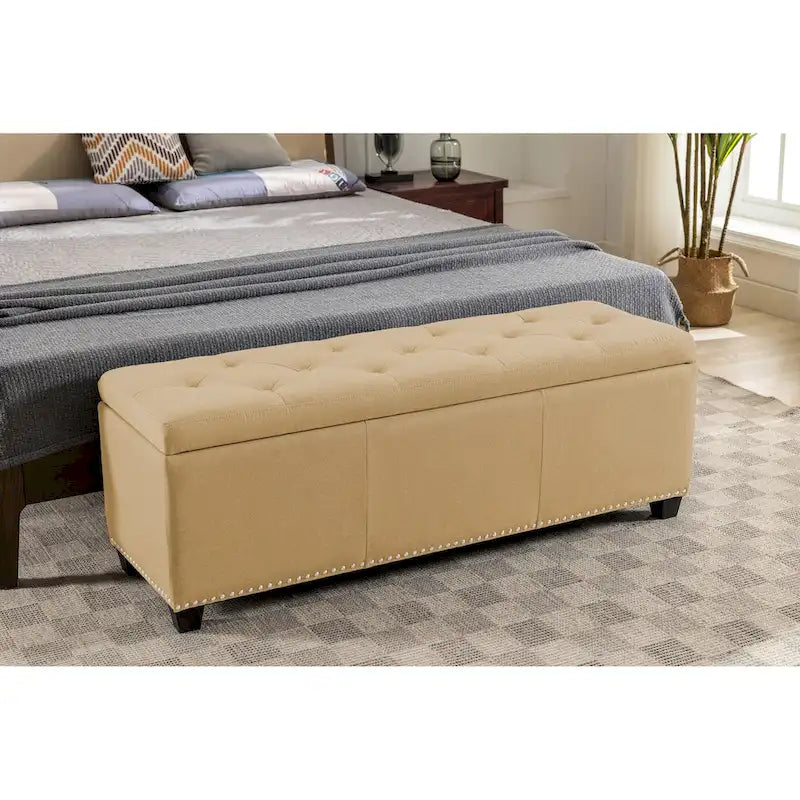 Pouf de rangement à couvercle rabattable en tissu