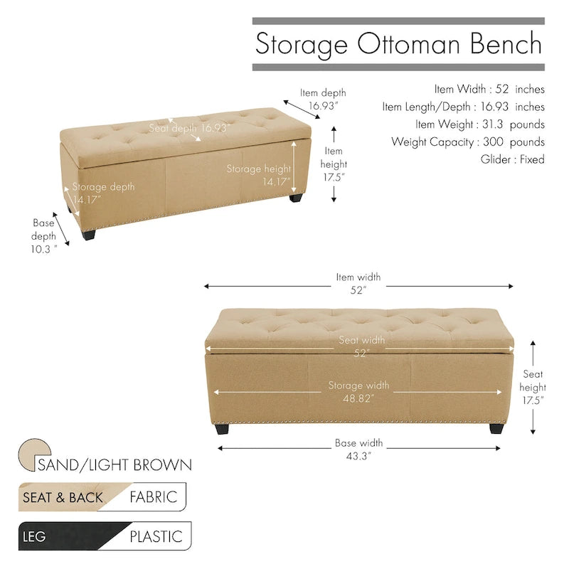 Pouf de rangement à couvercle rabattable en tissu