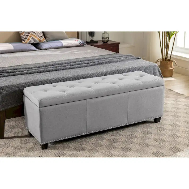 Pouf de rangement à couvercle rabattable en tissu
