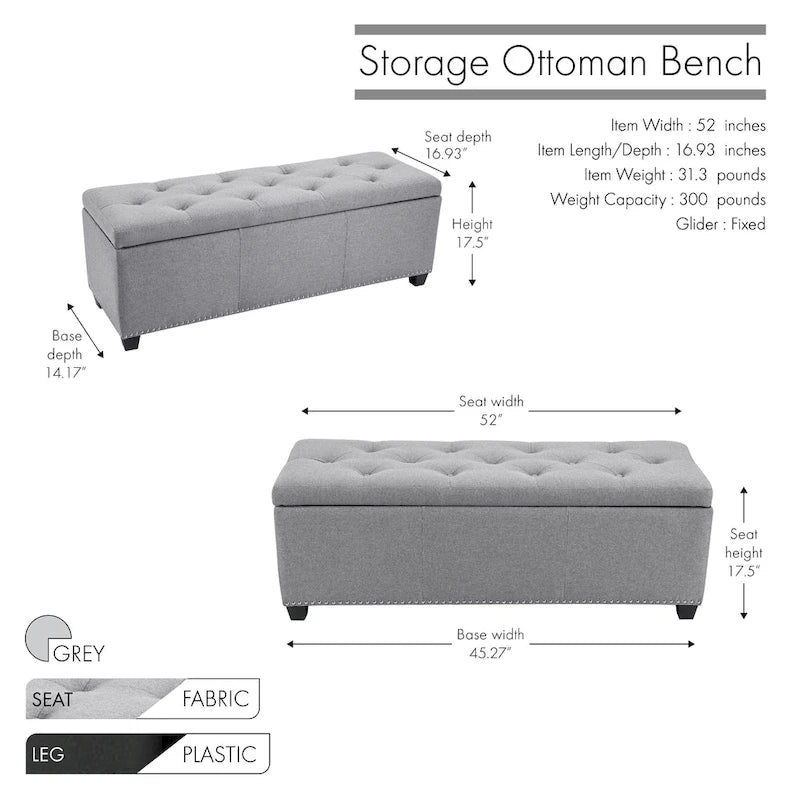 Pouf de rangement à couvercle rabattable en tissu