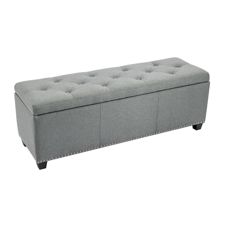 Pouf de rangement à couvercle rabattable en tissu