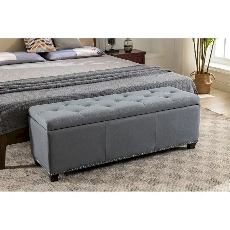 Pouf de rangement à couvercle rabattable en tissu