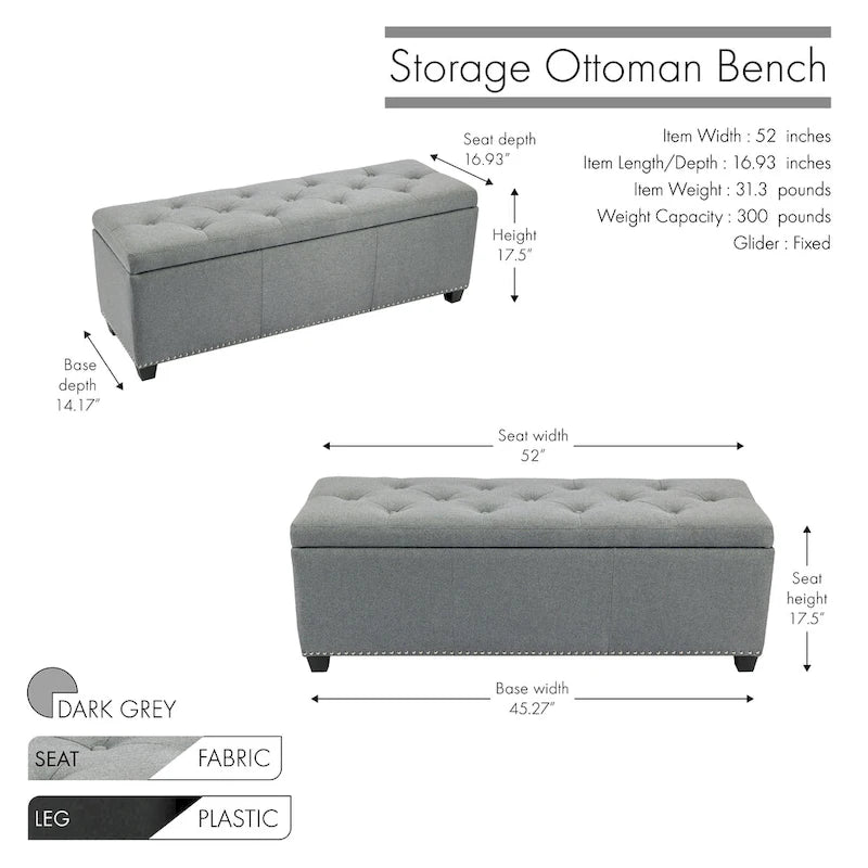 Pouf de rangement à couvercle rabattable en tissu