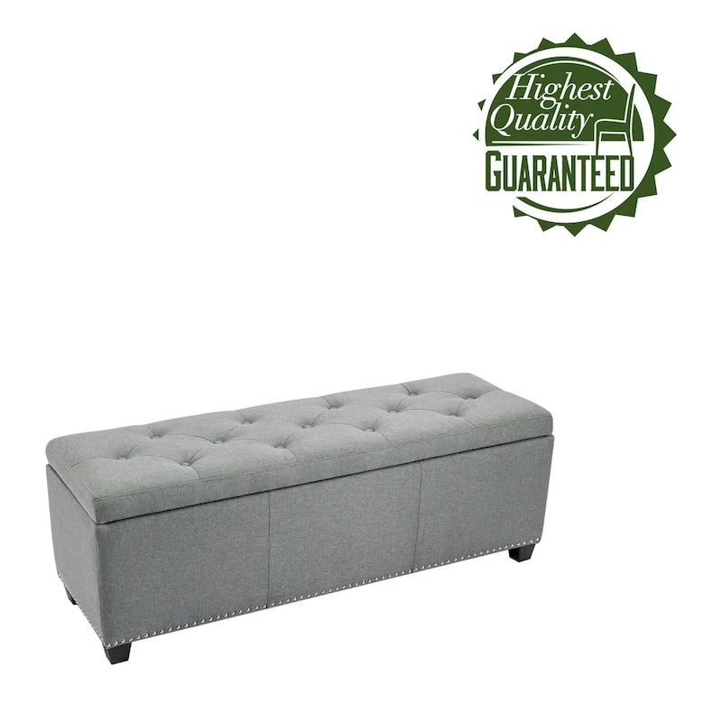 Pouf de rangement à couvercle rabattable en tissu