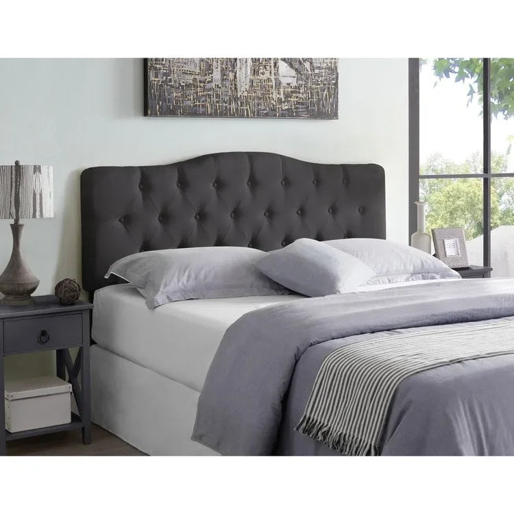 Tête de lit capitonnée embellie de boutons, tête de lit réglable en hauteur, tête de lit en tissu de haute qualité.