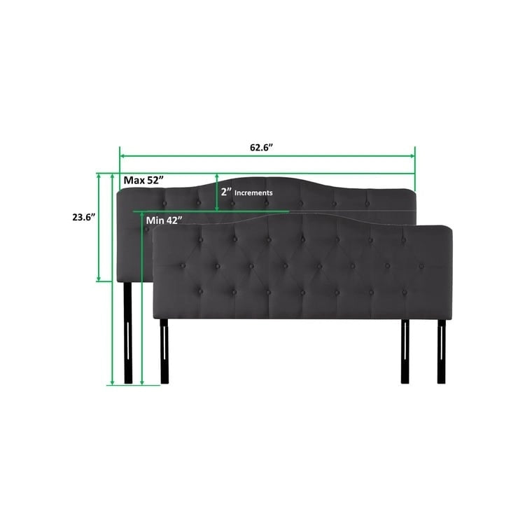 Tête de lit capitonnée embellie de boutons, tête de lit réglable en hauteur, tête de lit en tissu de haute qualité.