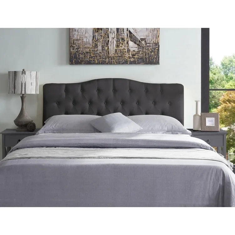 Tête de lit capitonnée embellie de boutons, tête de lit réglable en hauteur, tête de lit en tissu de haute qualité.