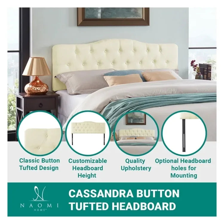 Tête de lit capitonnée embellie de boutons, tête de lit réglable en hauteur, tête de lit en tissu de haute qualité.