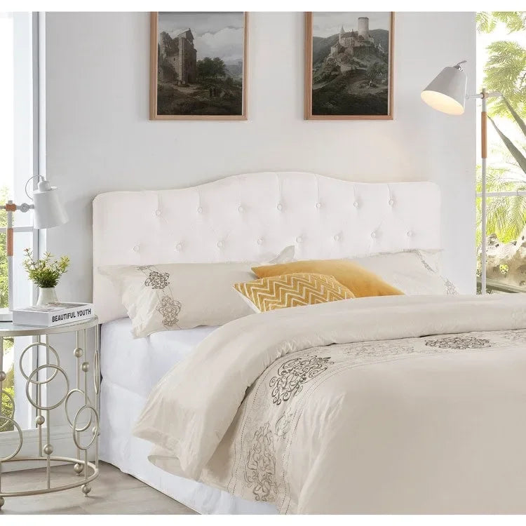 Tête de lit capitonnée embellie de boutons, tête de lit réglable en hauteur, tête de lit en tissu de haute qualité.