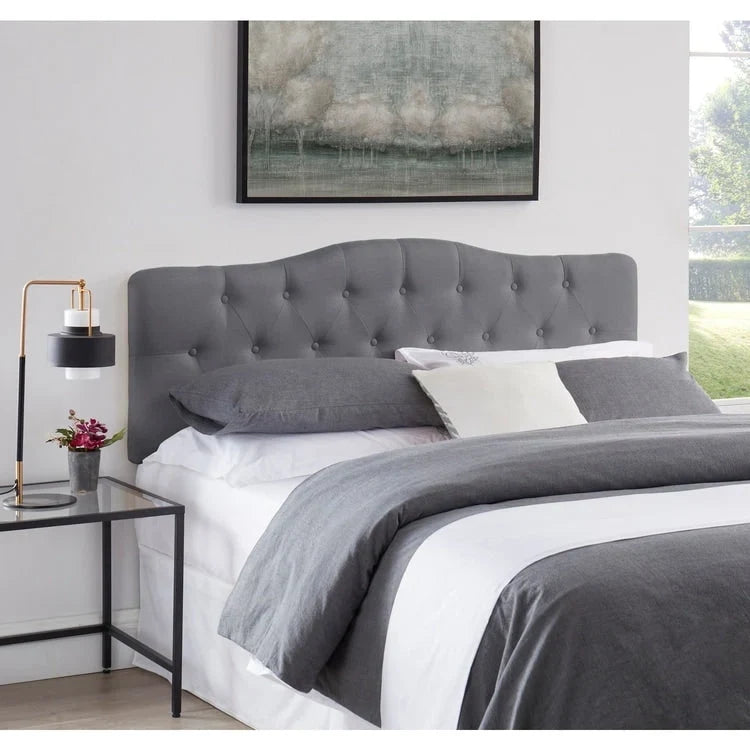 Tête de lit capitonnée embellie de boutons, tête de lit réglable en hauteur, tête de lit en tissu de haute qualité.