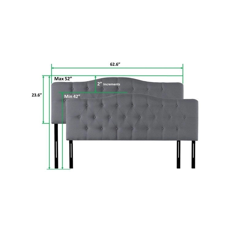 Tête de lit capitonnée embellie de boutons, tête de lit réglable en hauteur, tête de lit en tissu de haute qualité.