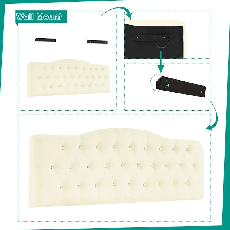 Tête de lit capitonnée embellie de boutons, tête de lit réglable en hauteur, tête de lit en tissu de haute qualité.