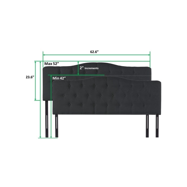 Tête de lit capitonnée embellie de boutons, tête de lit réglable en hauteur, tête de lit en tissu de haute qualité.