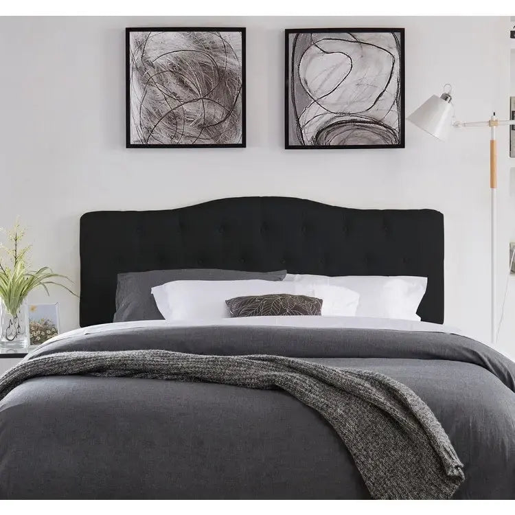 Tête de lit capitonnée embellie de boutons, tête de lit réglable en hauteur, tête de lit en tissu de haute qualité.