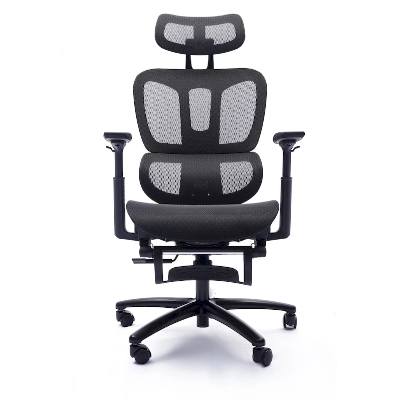 Chaise de bureau ergonomique à dossier haut en maille avec appui-tête et accoudoirs réglables.