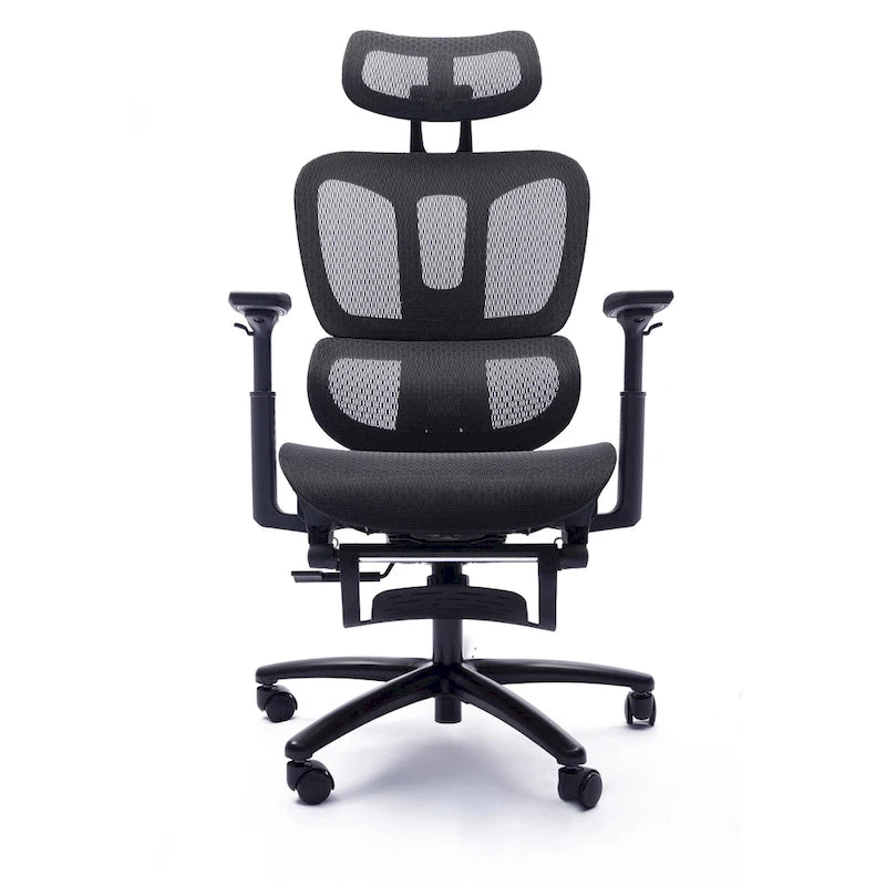 Chaise de bureau ergonomique à dossier haut en maille avec appui-tête et accoudoirs réglables.
