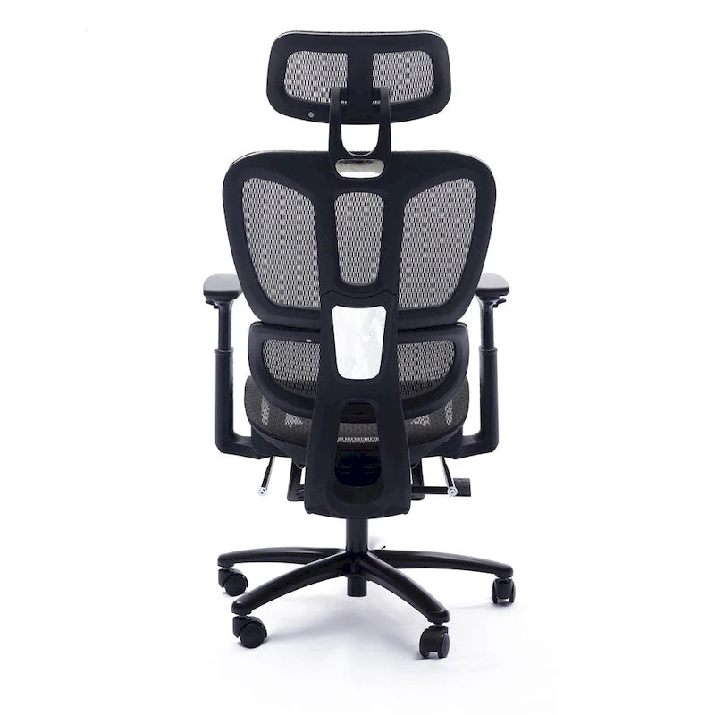 Chaise de bureau ergonomique à dossier haut en maille avec appui-tête et accoudoirs réglables.