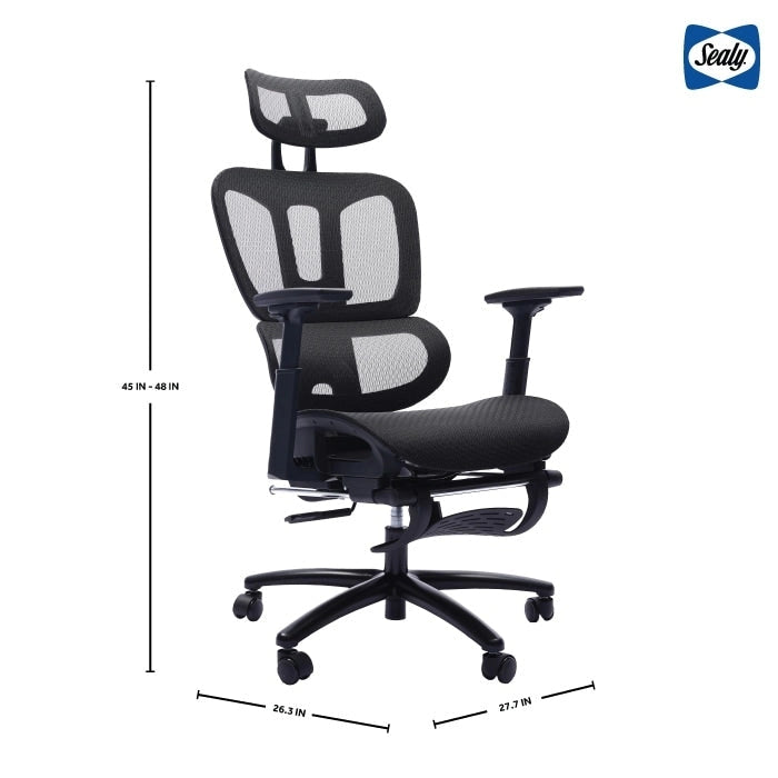 Chaise de bureau ergonomique à dossier haut en maille avec appui-tête et accoudoirs réglables.