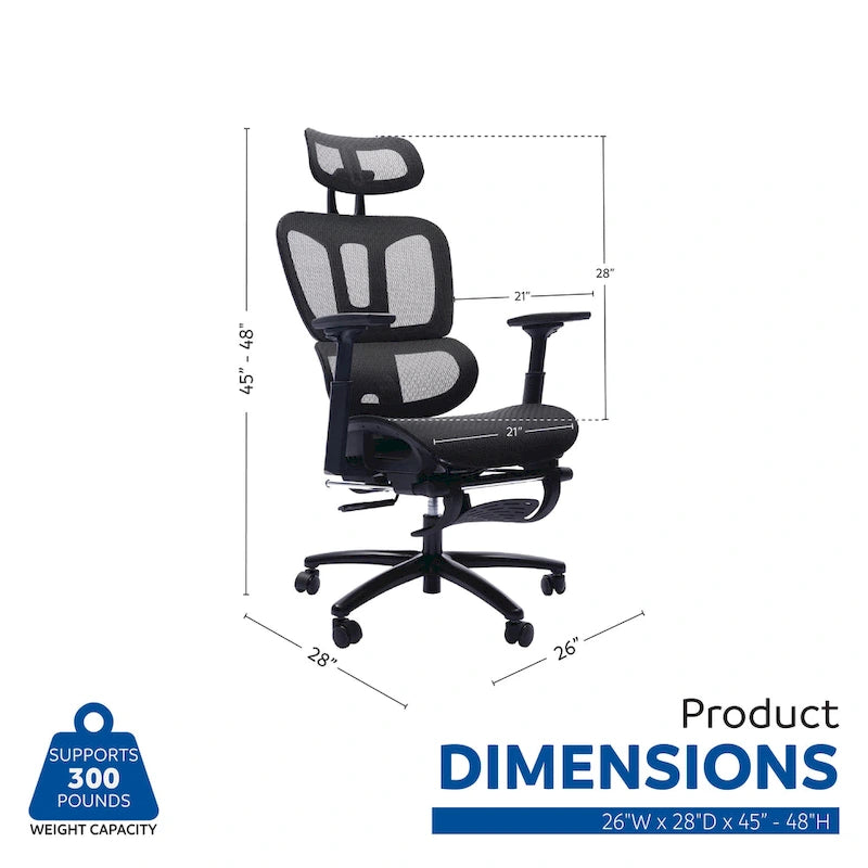 Chaise de bureau ergonomique à dossier haut en maille avec appui-tête et accoudoirs réglables.