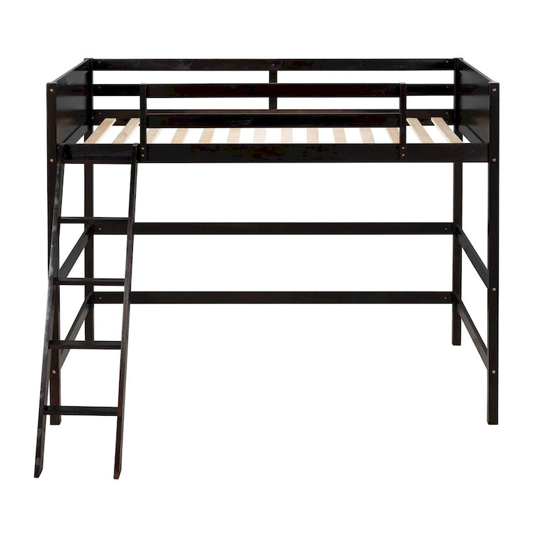 Lit mezzanine double en bois massif avec échelle