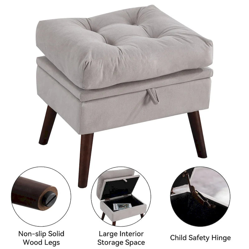 Un fauteuil inclinable rembourré avec dossier réglable et un repose-pieds de rangement.